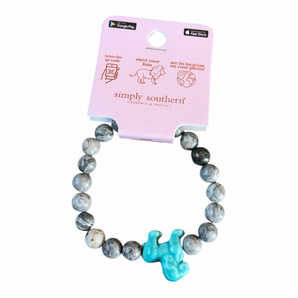 Simply Southern Gray Beads with Blue Lion Tracker Bracelet